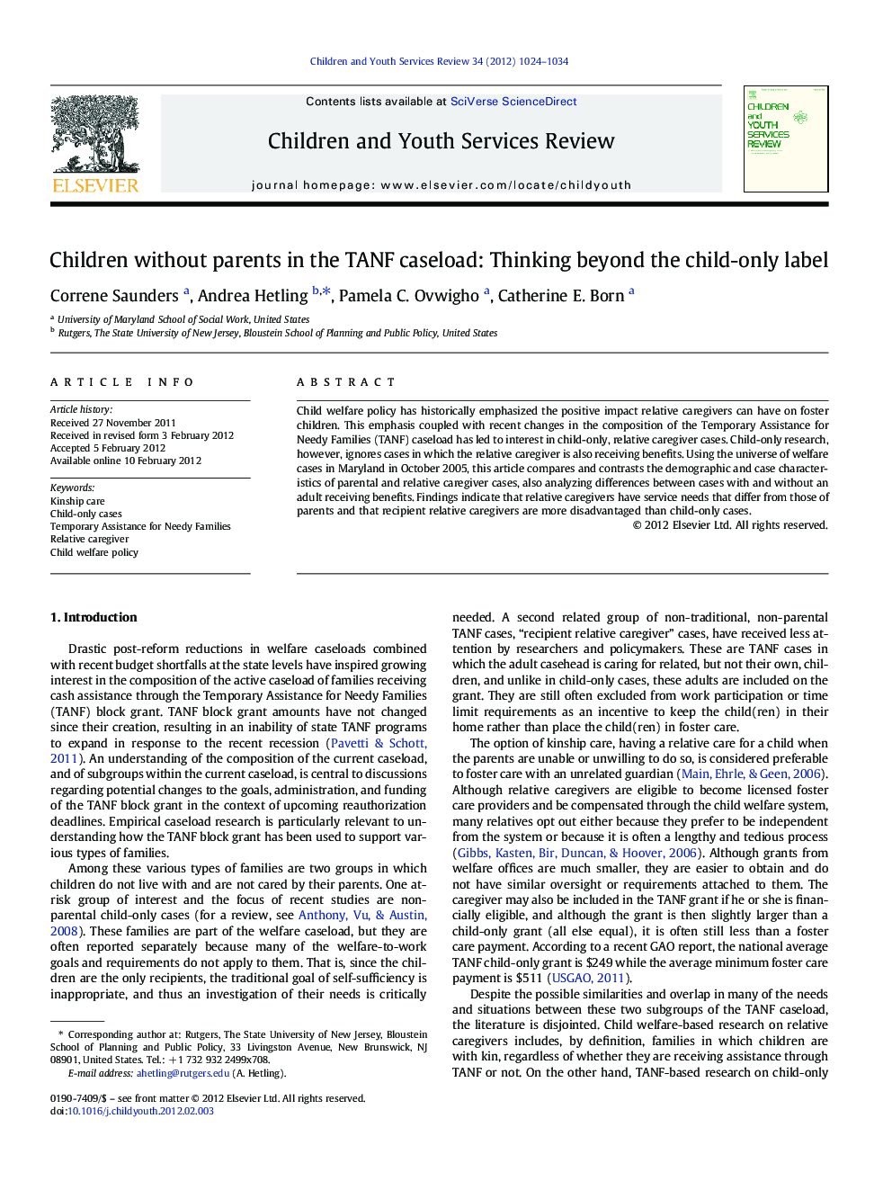 Children without parents in the TANF caseload: Thinking beyond the child-only label