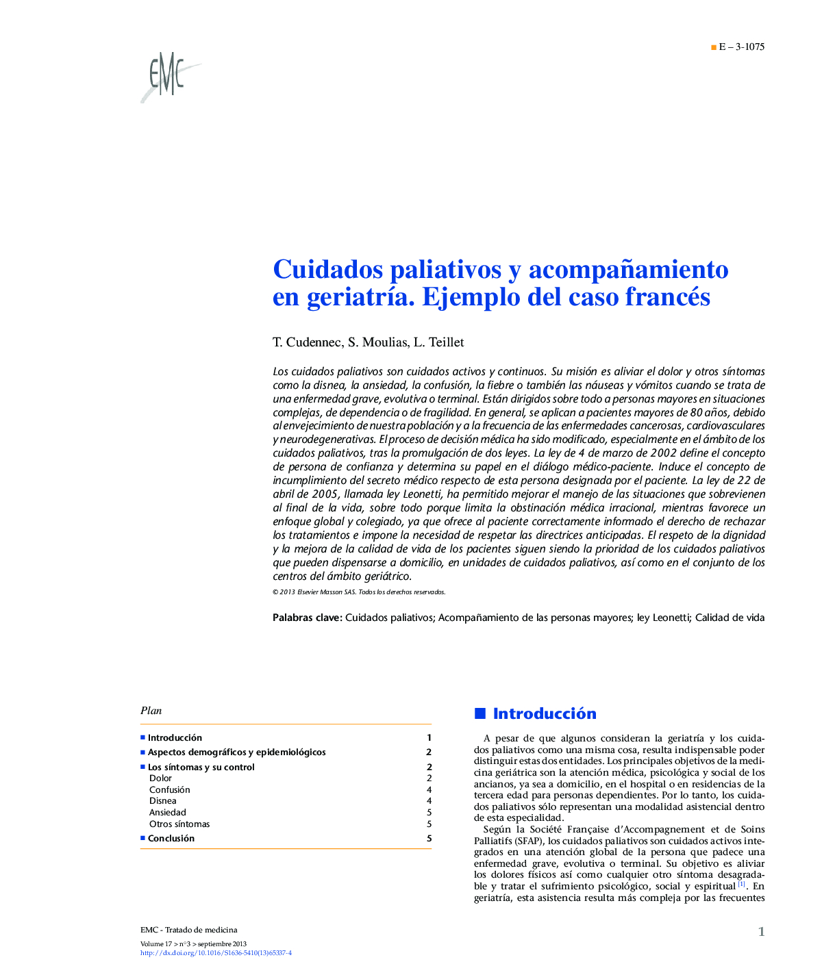 Cuidados paliativos y acompañamiento en geriatrÃ­a. Ejemplo del caso francés