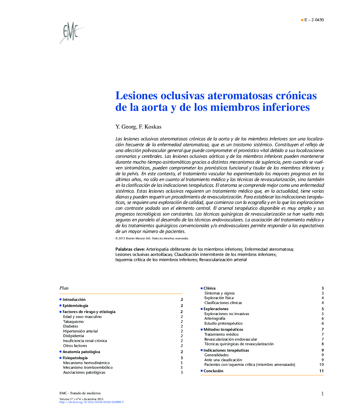 Lesiones oclusivas ateromatosas crónicas de la aorta y de los miembros inferiores