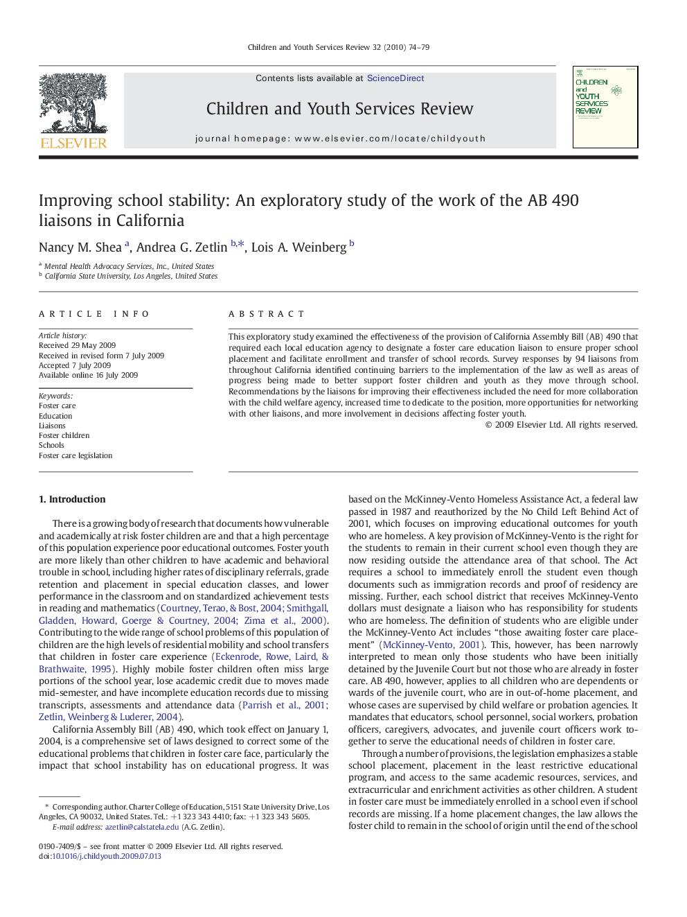 Improving school stability: An exploratory study of the work of the AB 490 liaisons in California