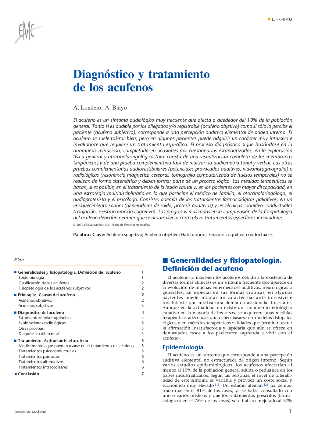 Diagnóstico y tratamiento de los acufenos