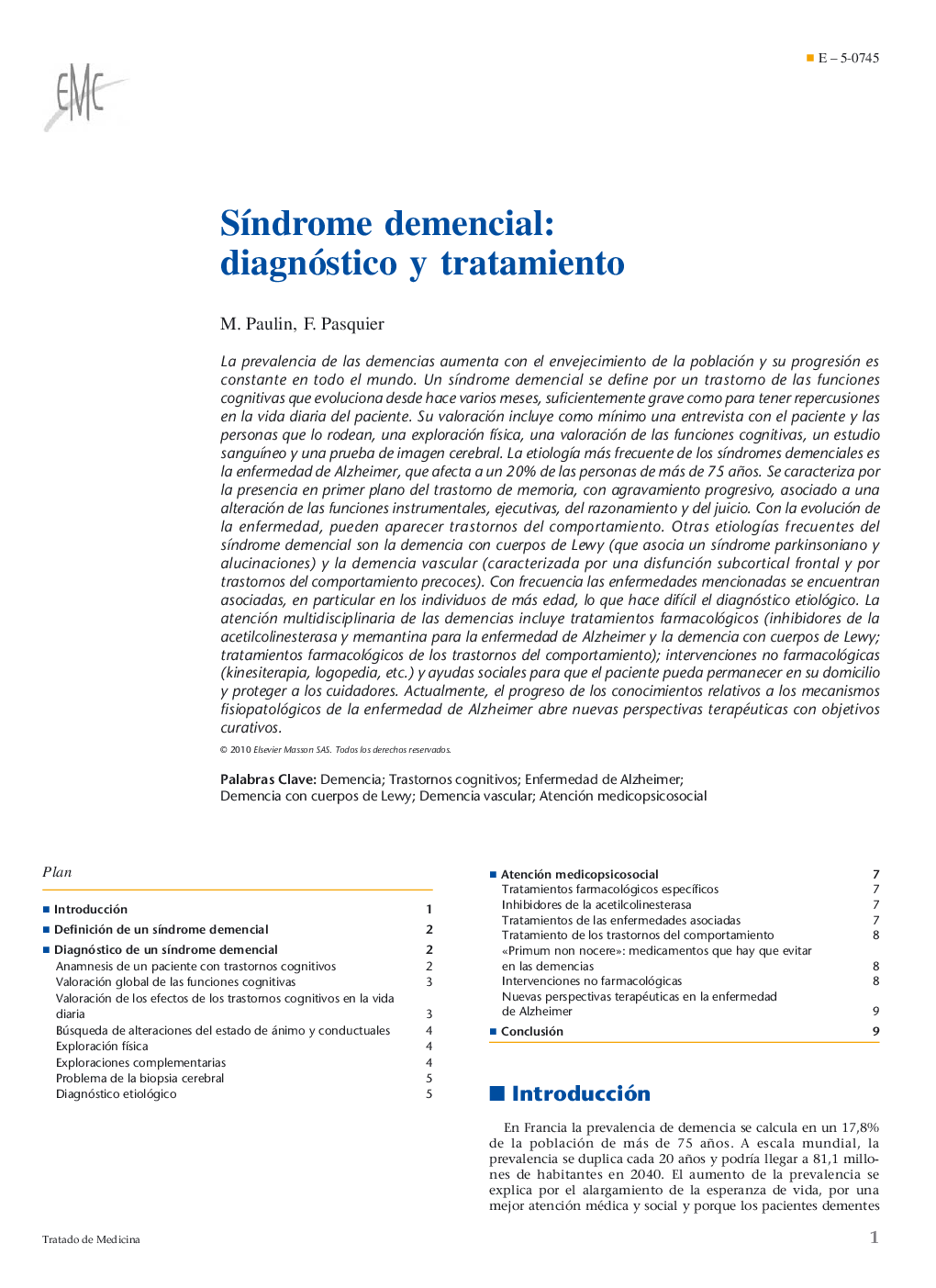 Síndrome demencial: diagnóstico y tratamiento