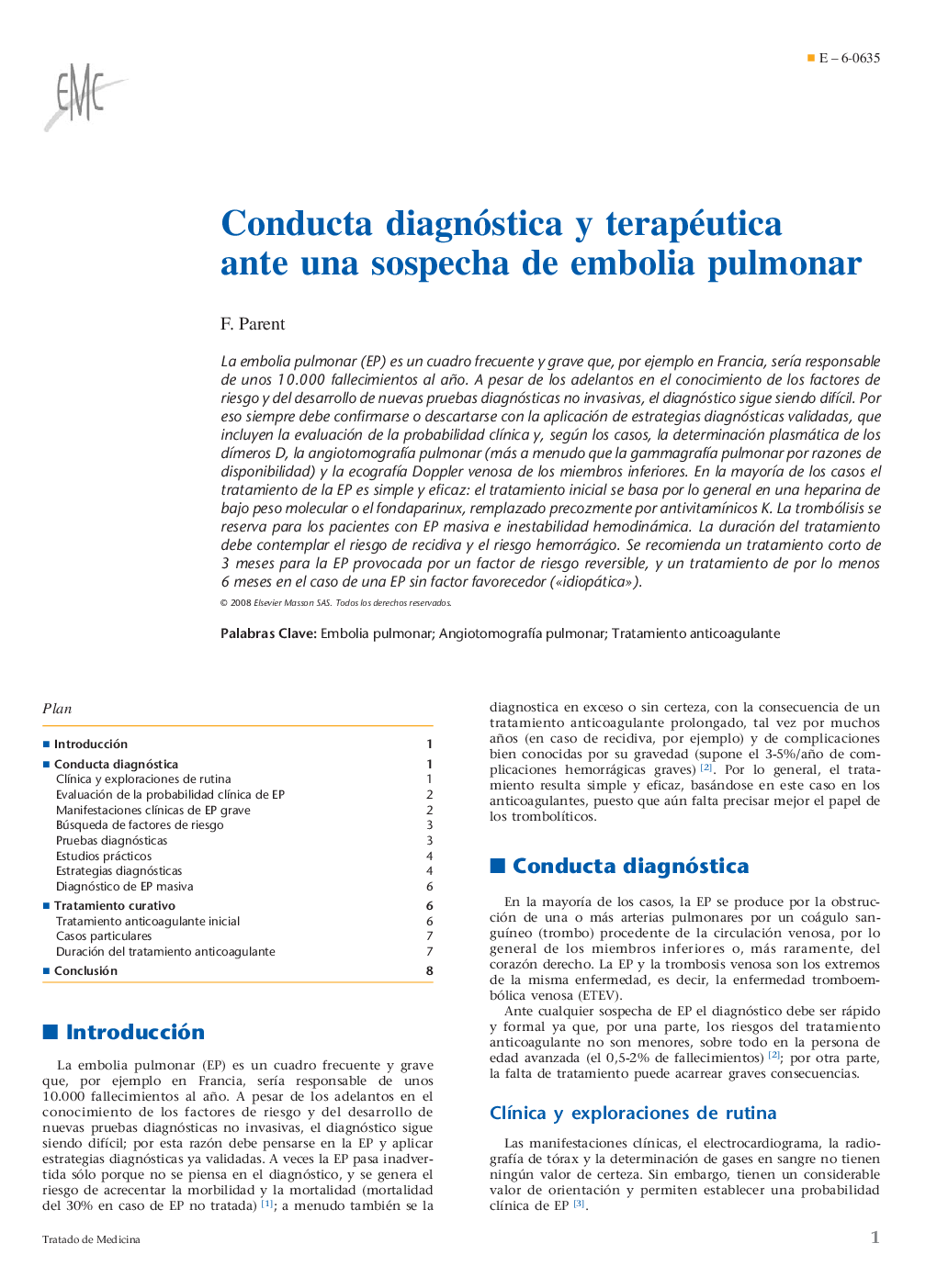 Conducta diagnóstica y terapéutica ante una sospecha de embolia pulmonar