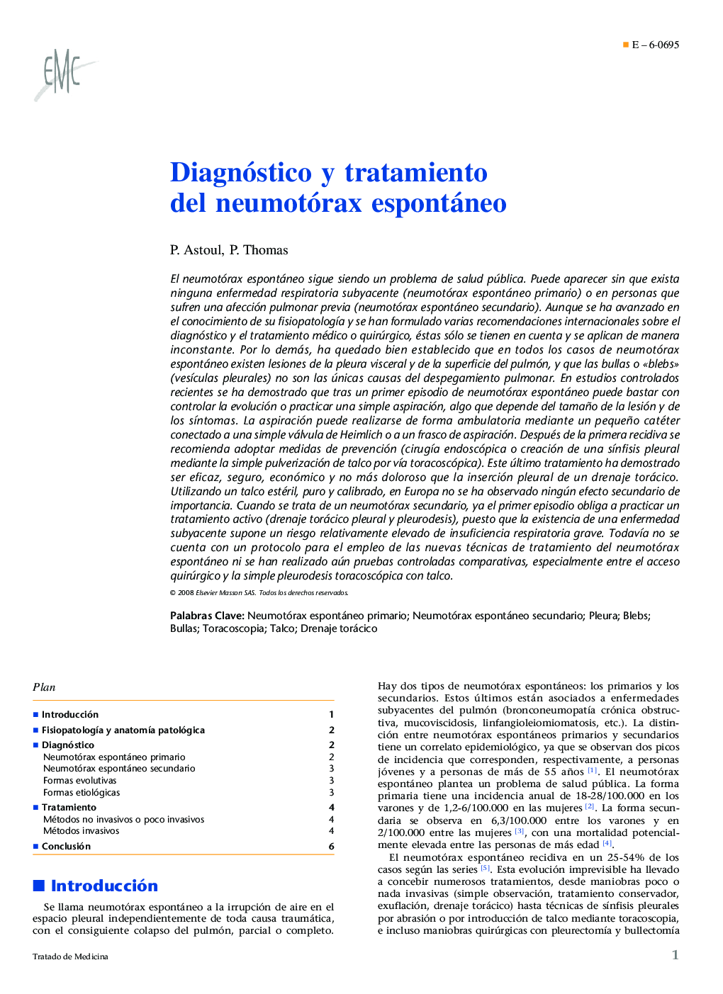 Diagnóstico y tratamiento del neumotórax espontáneo