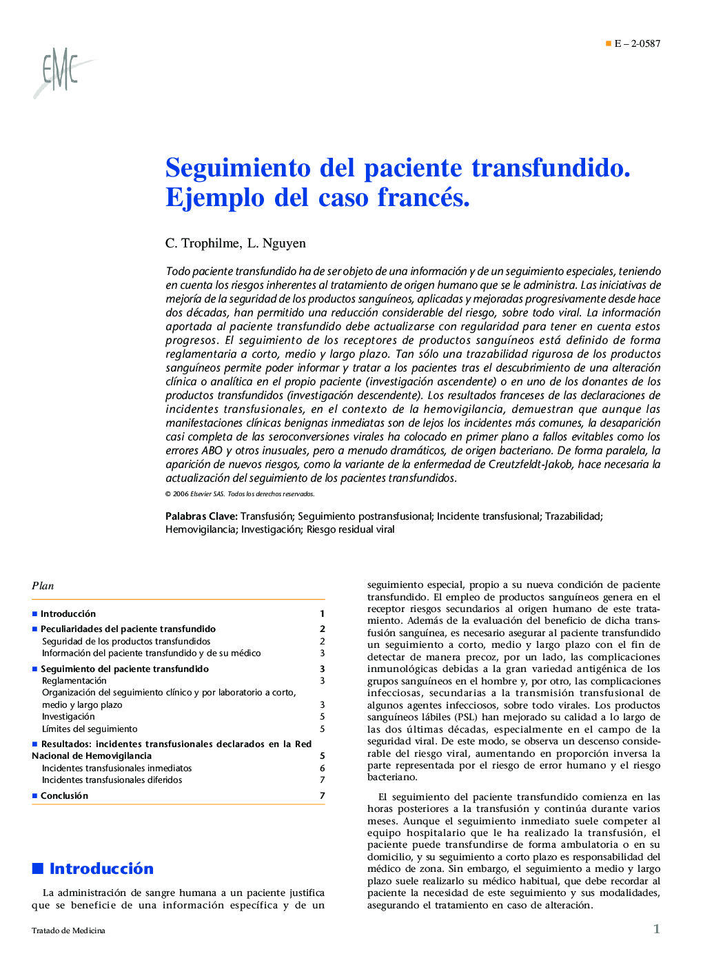 Seguimiento del paciente transfundido. Ejemplo del caso francés.