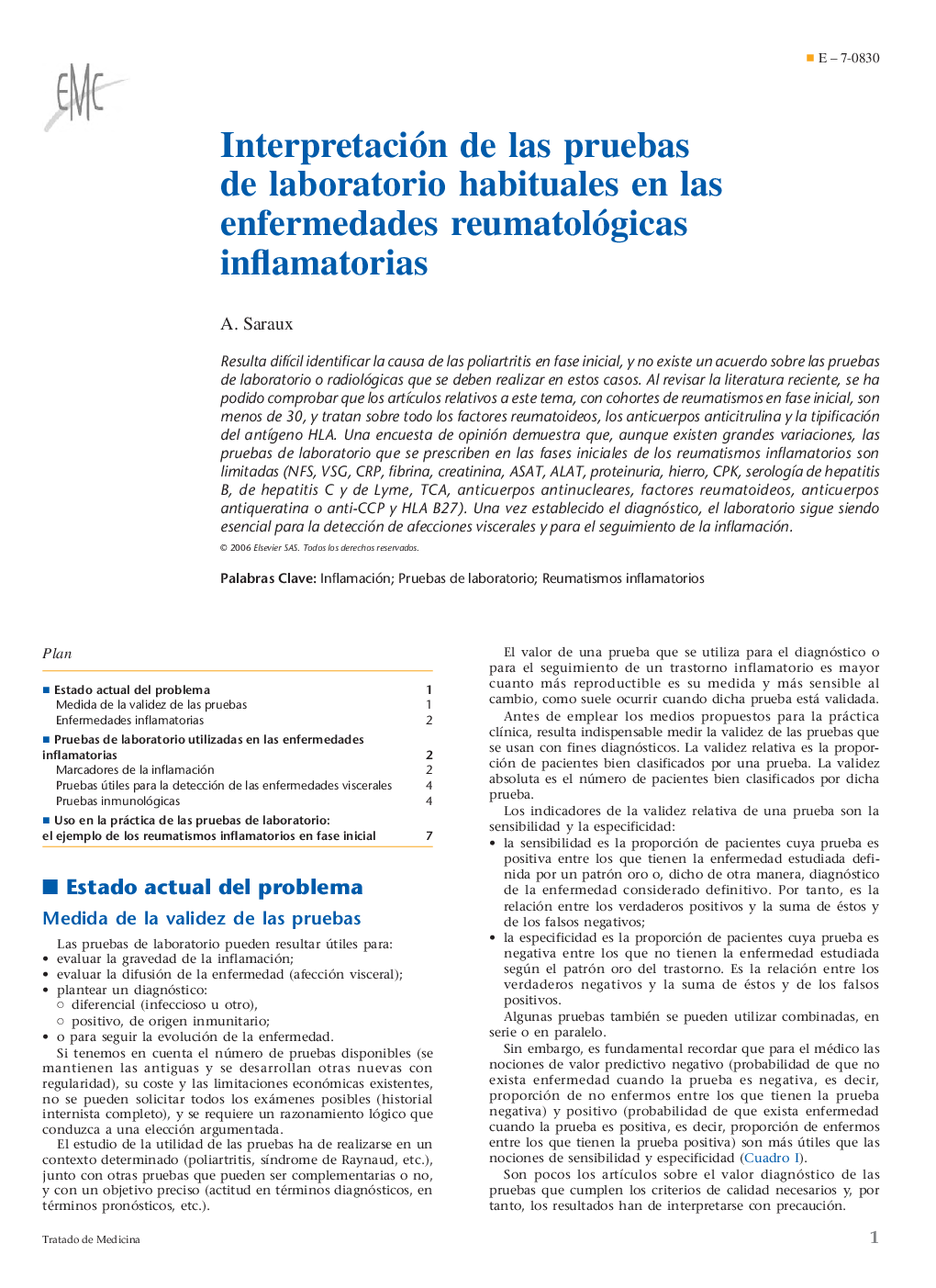 Interpretación de las pruebas de laboratorio habituales en las enfermedades reumatológicas inflamatorias