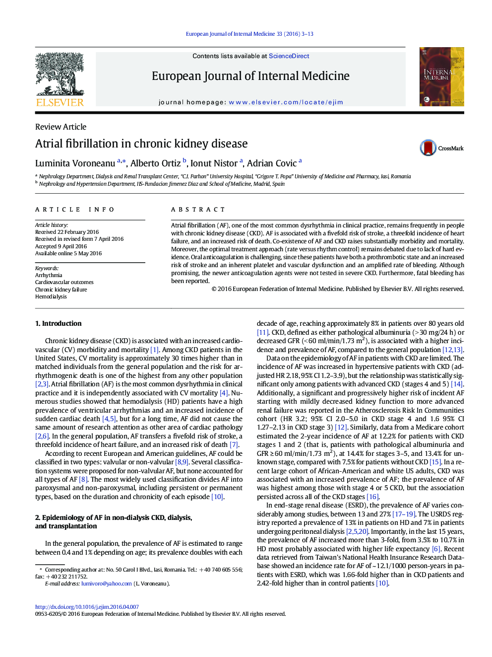 Atrial fibrillation in chronic kidney disease