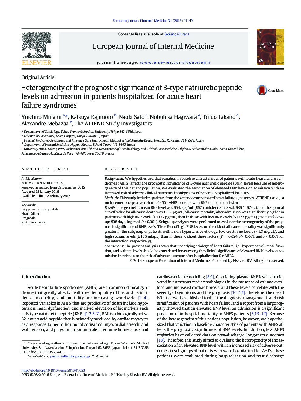 Heterogeneity of the prognostic significance of B-type natriuretic peptide levels on admission in patients hospitalized for acute heart failure syndromes