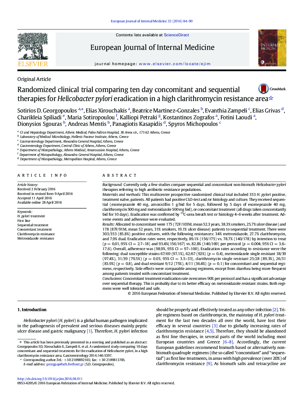 Randomized clinical trial comparing ten day concomitant and sequential therapies for Helicobacter pylori eradication in a high clarithromycin resistance area 