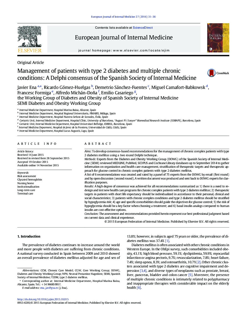 Management of patients with type 2 diabetes and multiple chronic conditions: A Delphi consensus of the Spanish Society of Internal Medicine