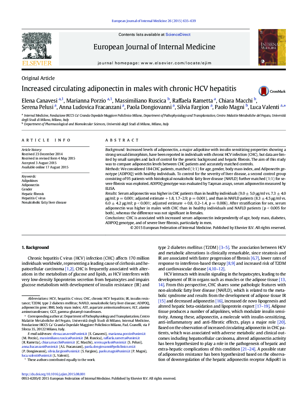 Increased circulating adiponectin in males with chronic HCV hepatitis