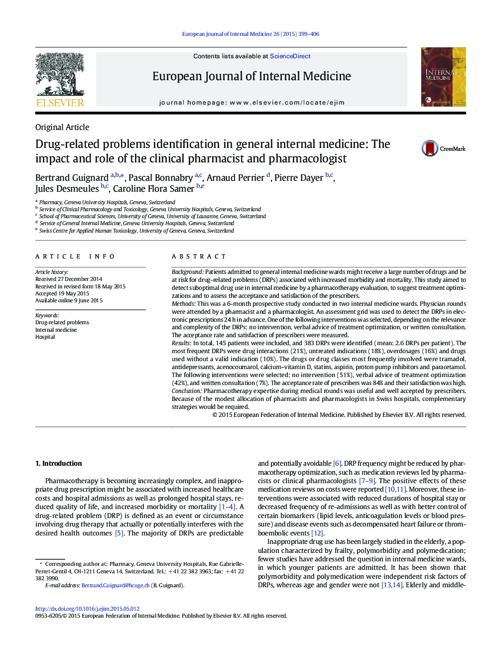 Drug-related problems identification in general internal medicine: The impact and role of the clinical pharmacist and pharmacologist