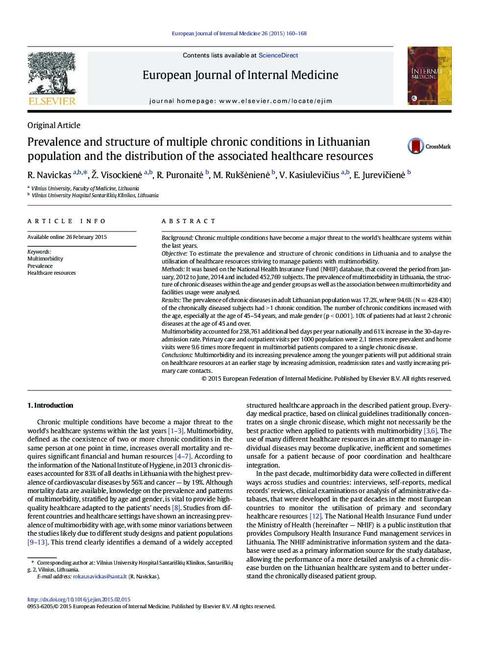 Prevalence and structure of multiple chronic conditions in Lithuanian population and the distribution of the associated healthcare resources