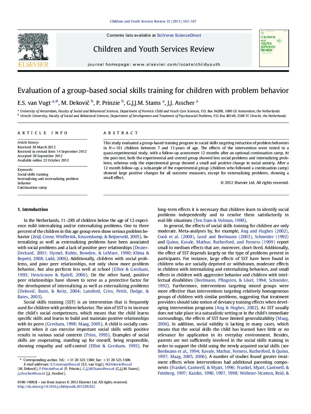 عکس صفحه اول مقاله: Evaluation of a group-based social skills training for children with problem behavior Evaluation of a group-based social skills training for children with problem behavior