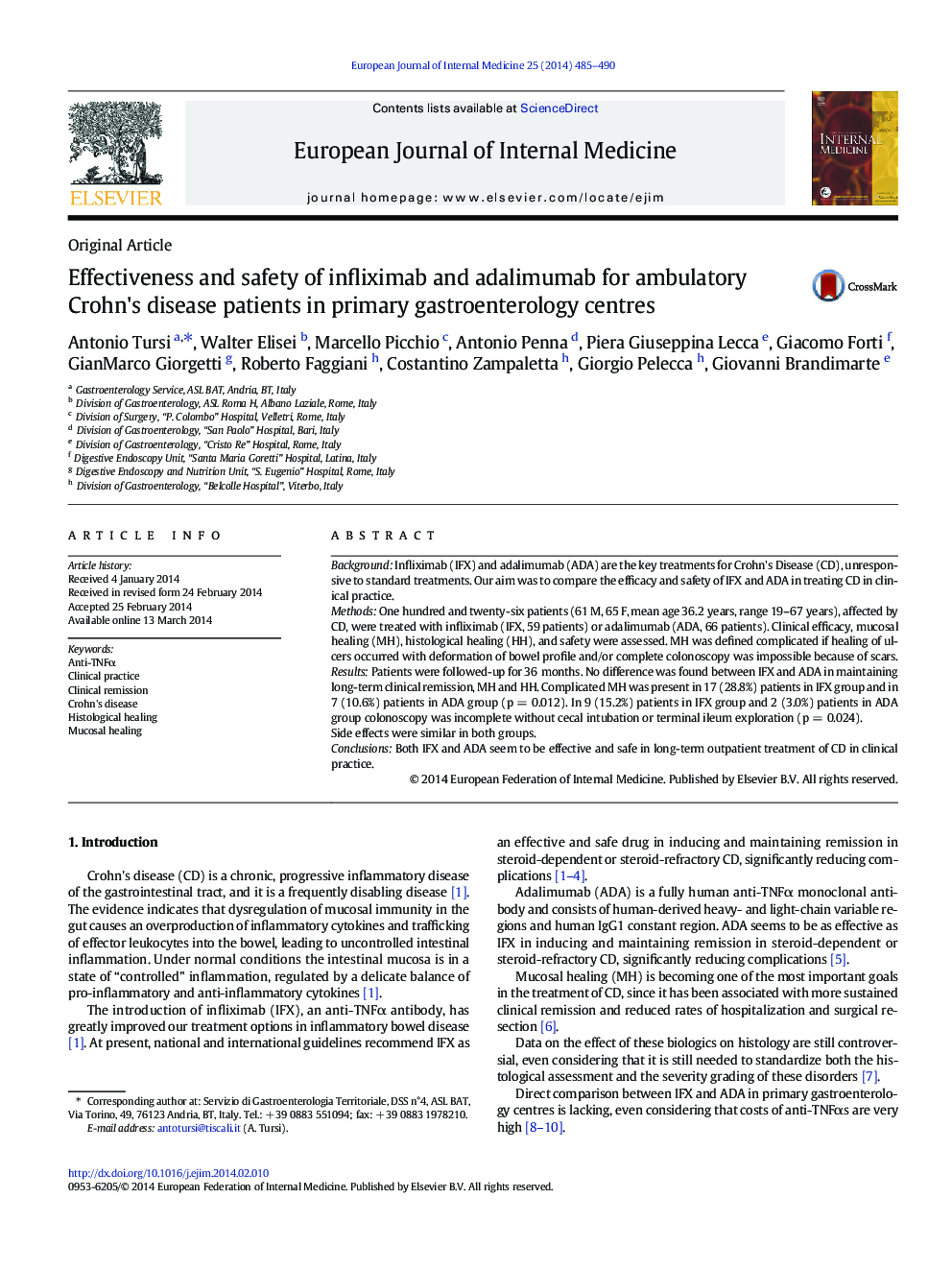 Effectiveness and safety of infliximab and adalimumab for ambulatory Crohn's disease patients in primary gastroenterology centres