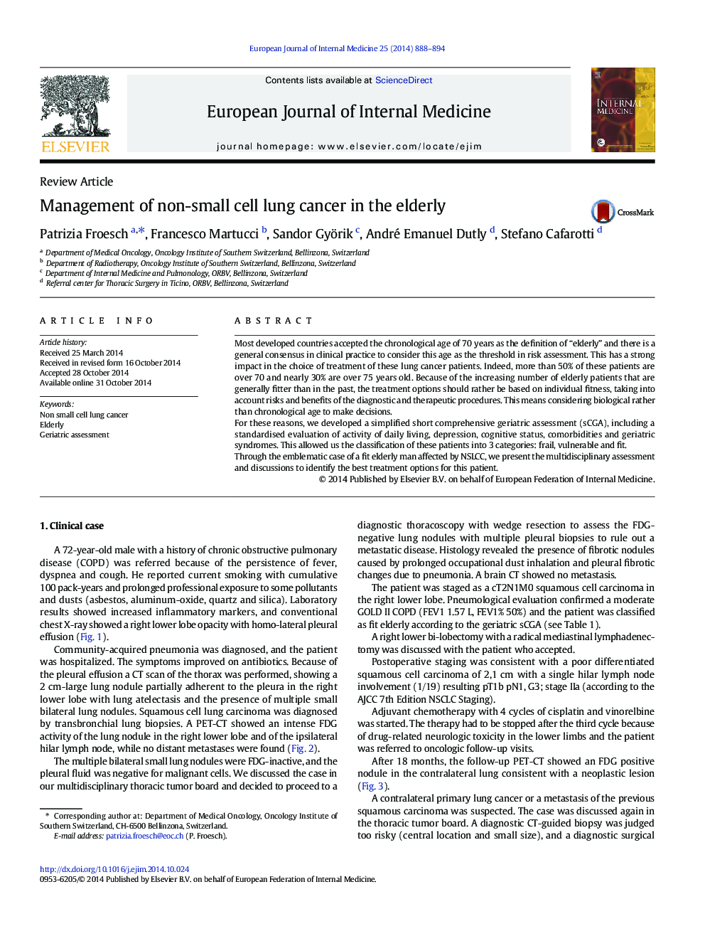 Management of non-small cell lung cancer in the elderly