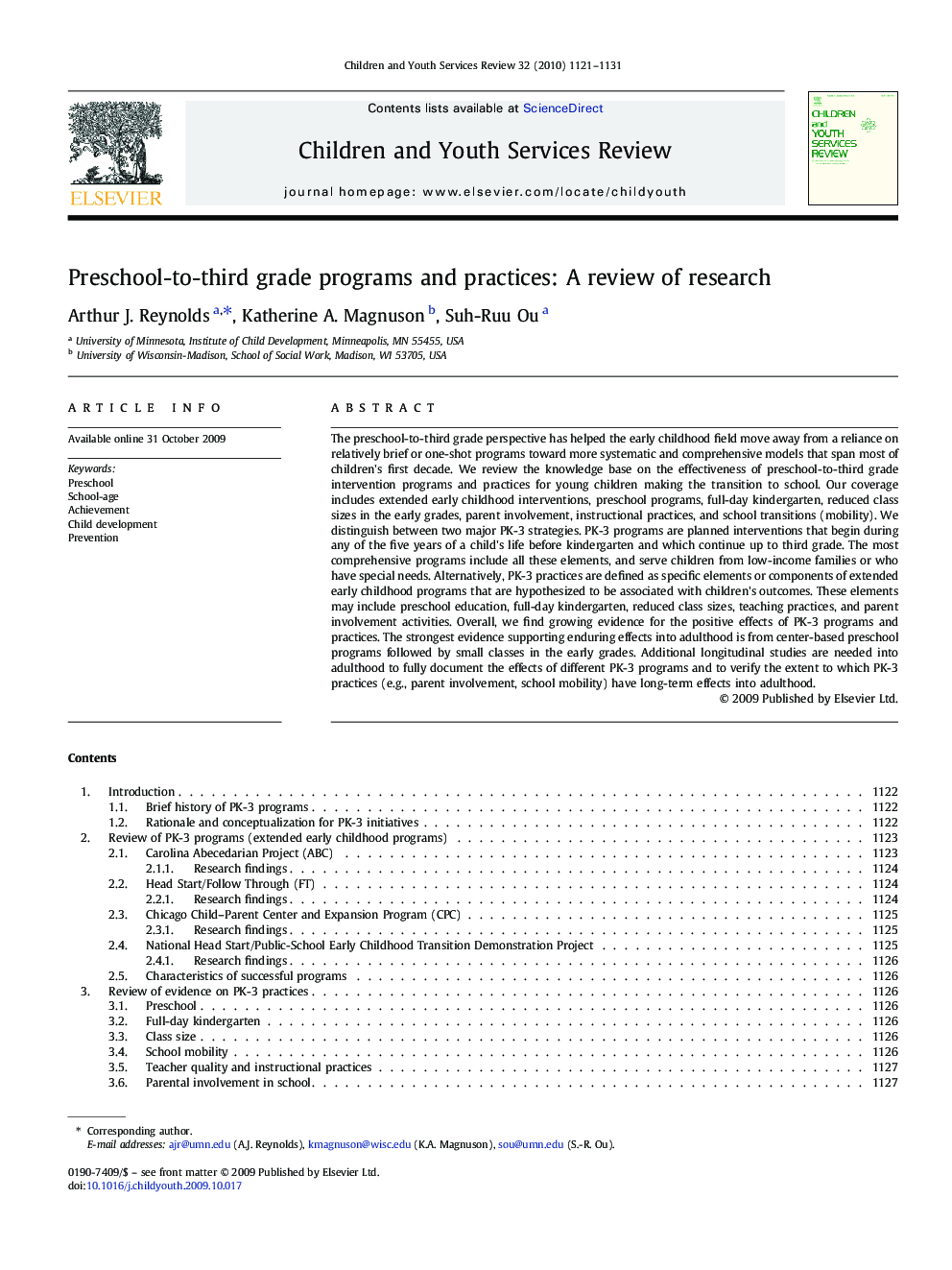 Preschool-to-third grade programs and practices: A review of research