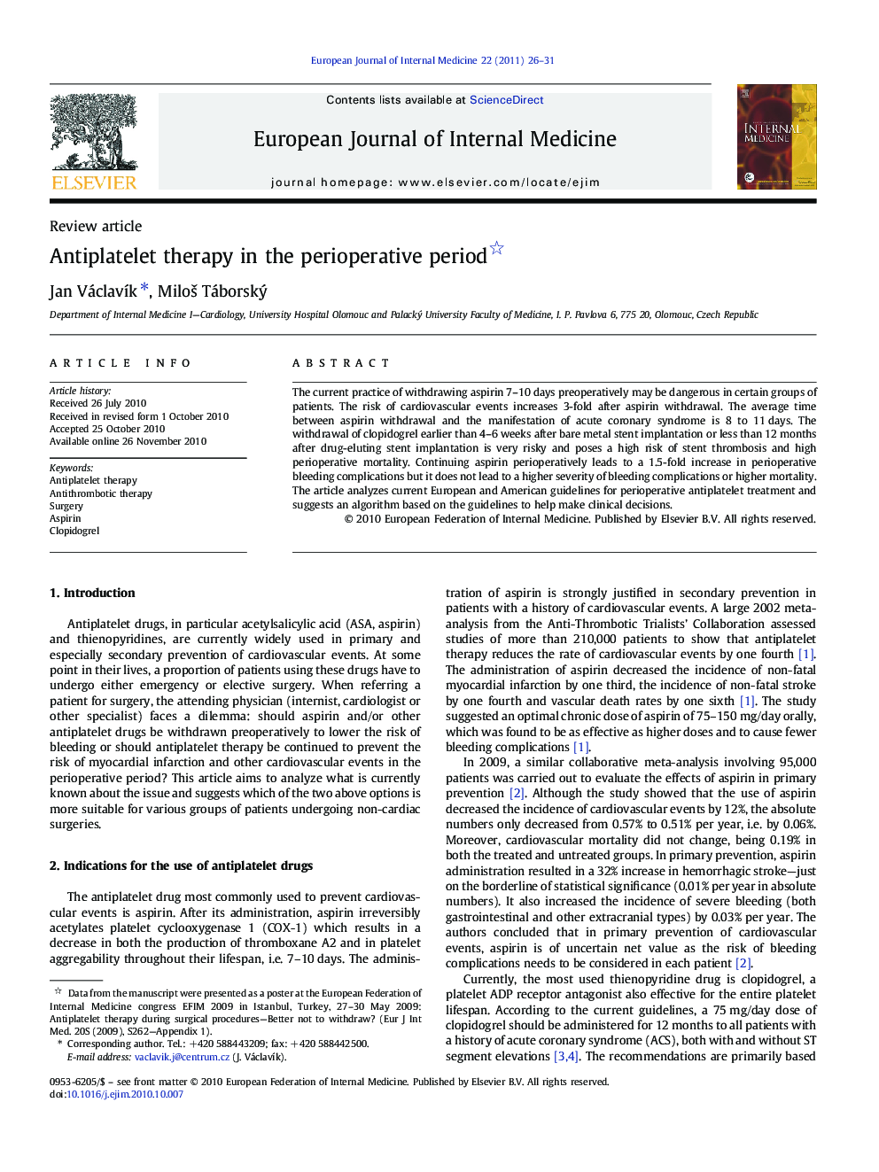 Antiplatelet therapy in the perioperative period 