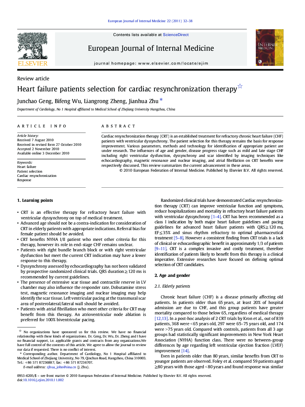 Heart failure patients selection for cardiac resynchronization therapy 