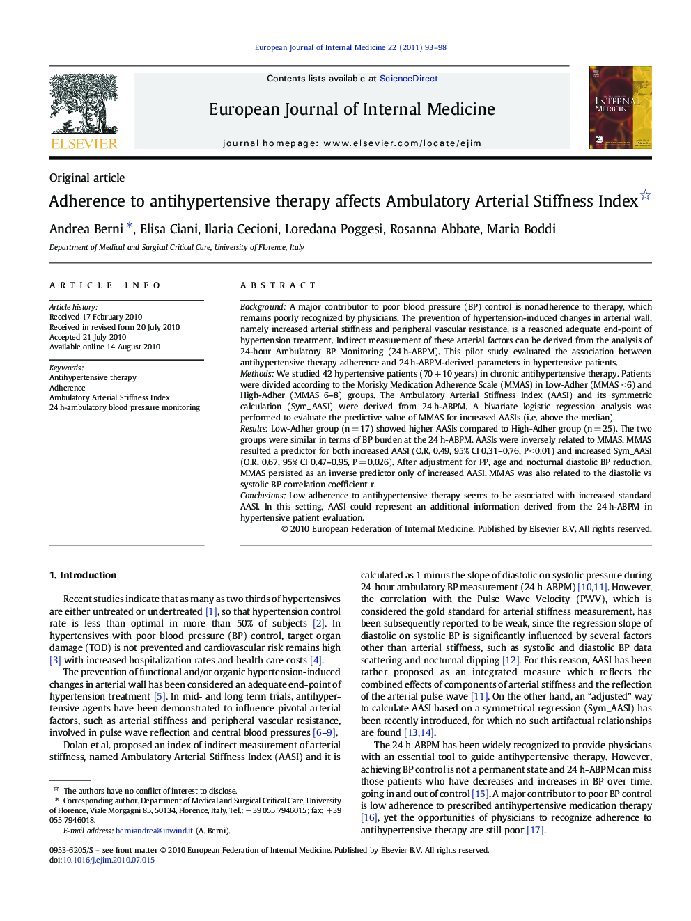 Adherence to antihypertensive therapy affects Ambulatory Arterial Stiffness Index 