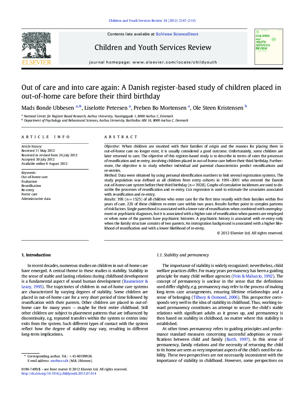 Out of care and into care again: A Danish register‐based study of children placed in out-of‐home care before their third birthday