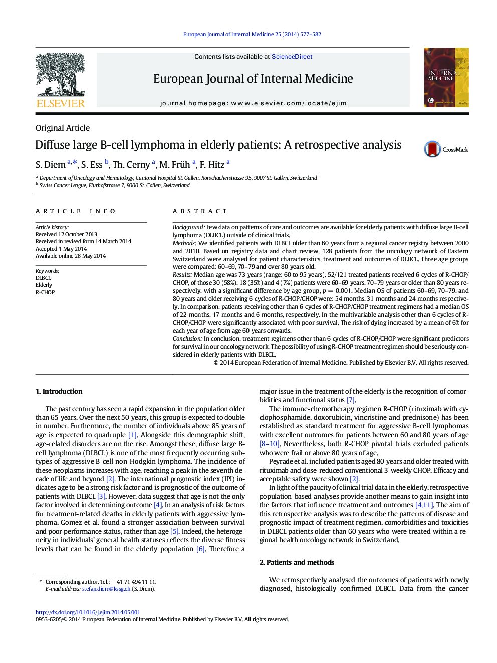 Diffuse large B-cell lymphoma in elderly patients: A retrospective analysis