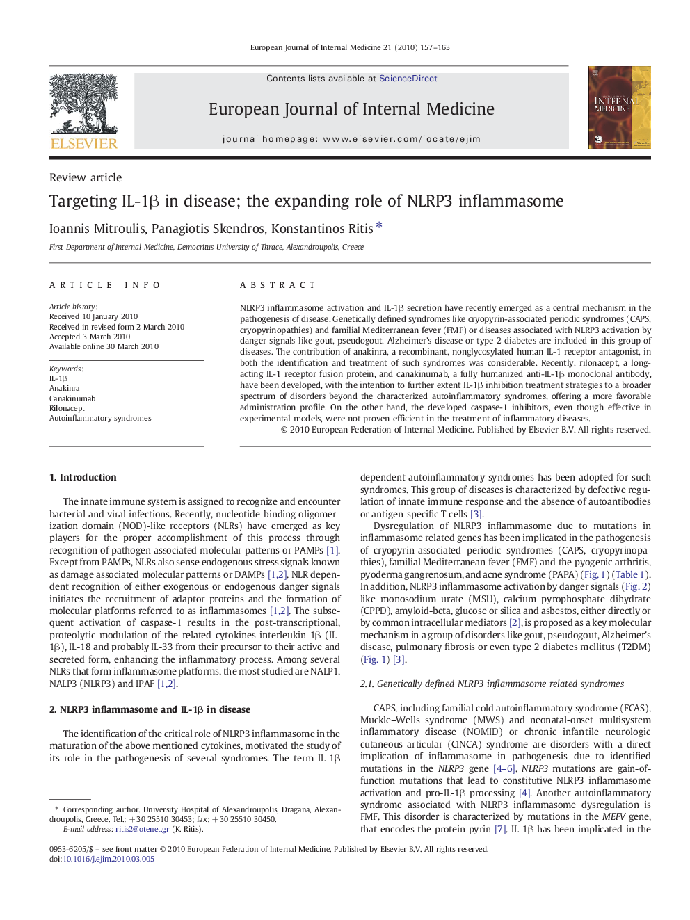 Targeting IL-1β in disease; the expanding role of NLRP3 inflammasome