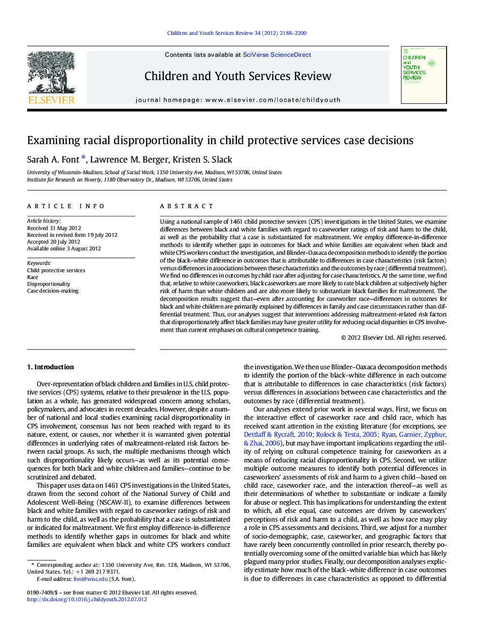 Examining racial disproportionality in child protective services case decisions