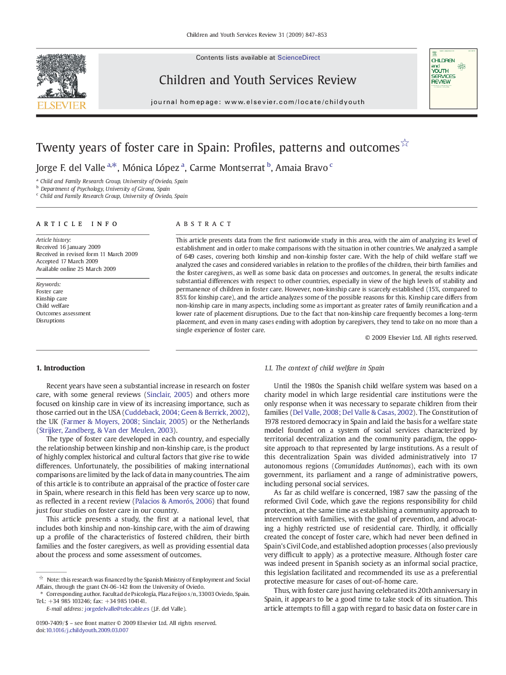 Twenty years of foster care in Spain: Profiles, patterns and outcomes 