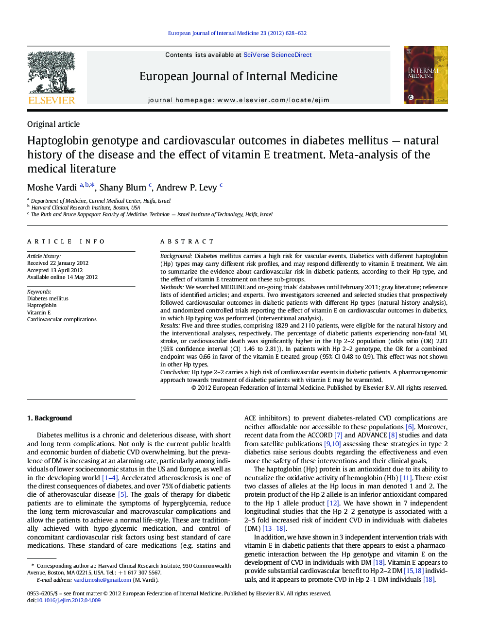 Haptoglobin genotype and cardiovascular outcomes in diabetes mellitus — natural history of the disease and the effect of vitamin E treatment. Meta-analysis of the medical literature