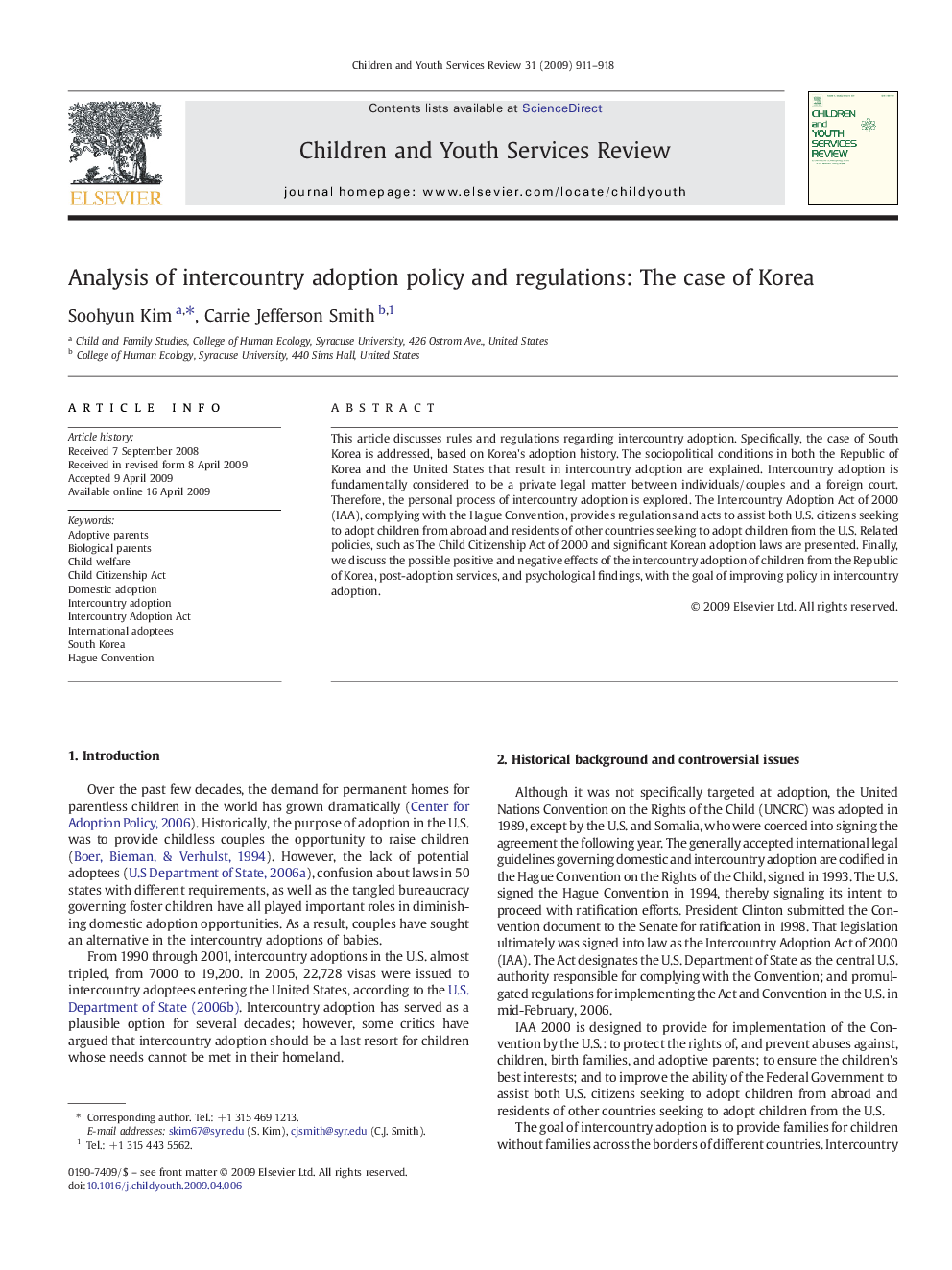 Analysis of intercountry adoption policy and regulations: The case of Korea