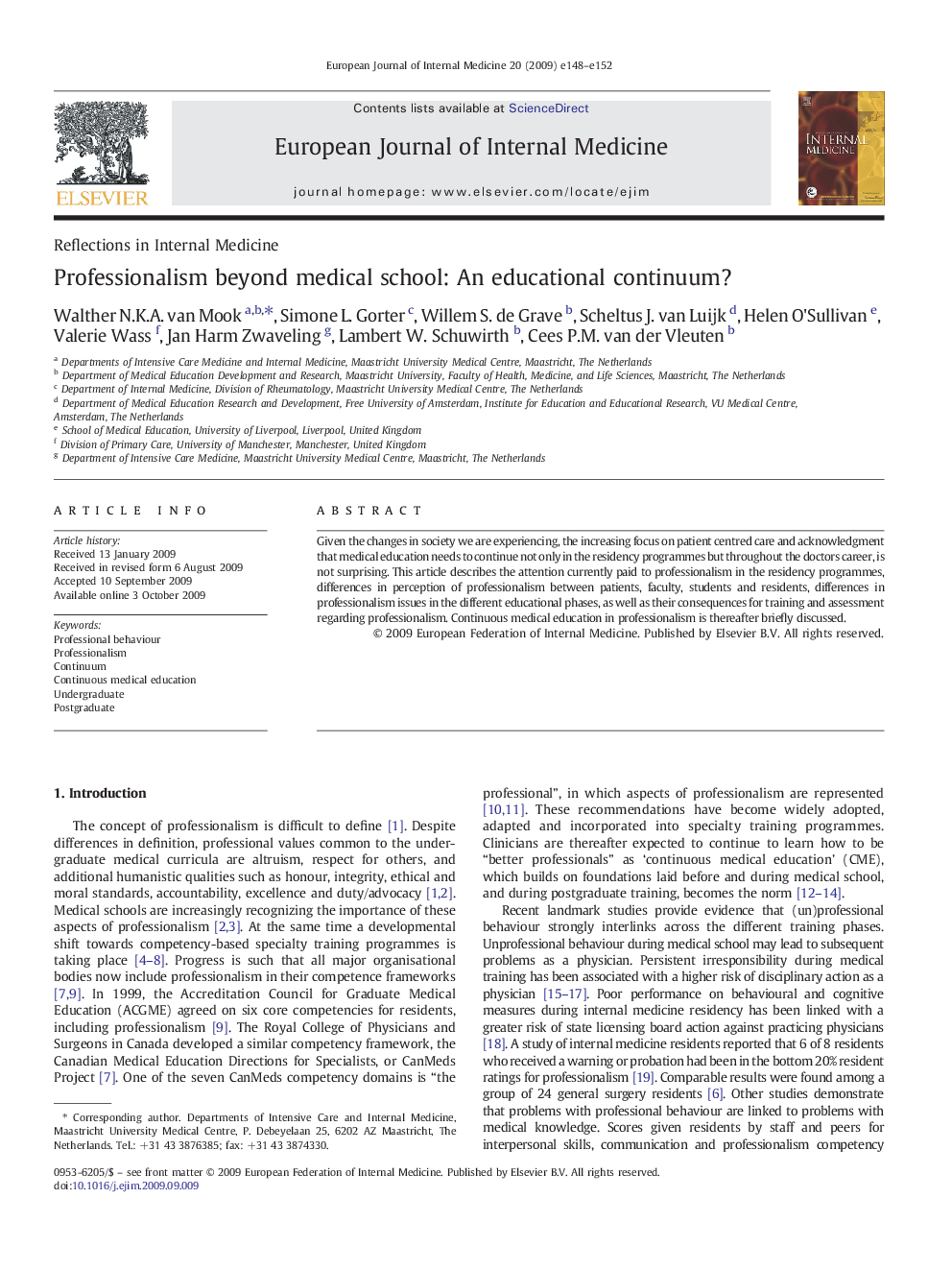 Professionalism beyond medical school: An educational continuum?