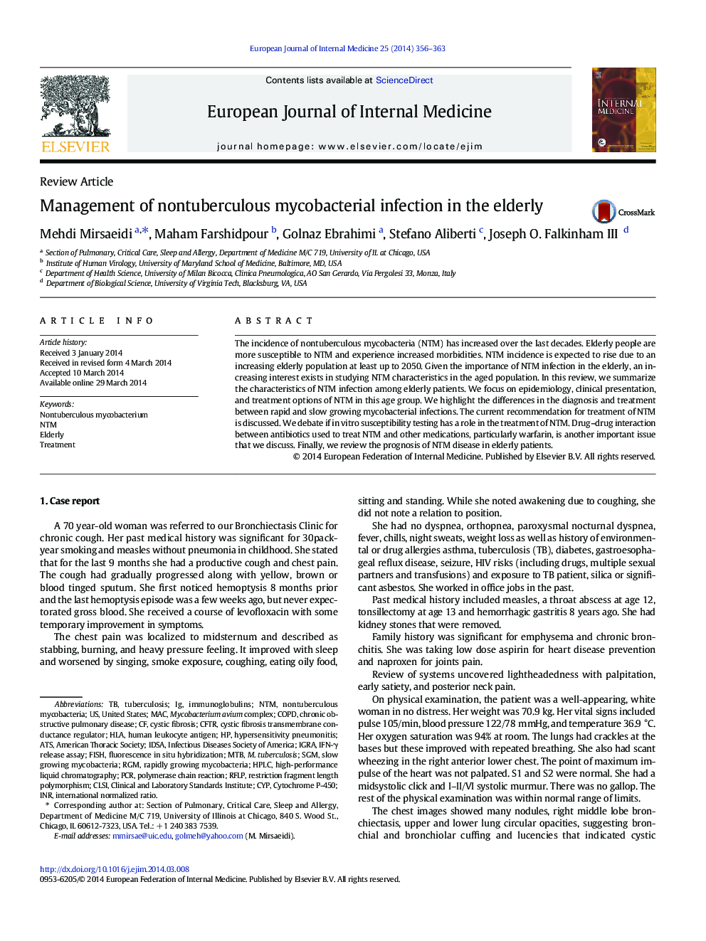 Management of nontuberculous mycobacterial infection in the elderly