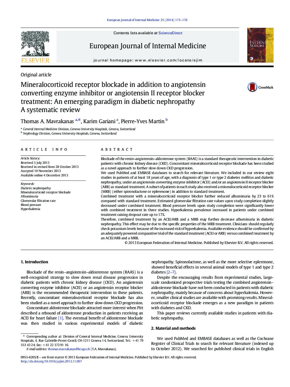 Mineralocorticoid receptor blockade in addition to angiotensin converting enzyme inhibitor or angiotensin II receptor blocker treatment: An emerging paradigm in diabetic nephropathy: A systematic review