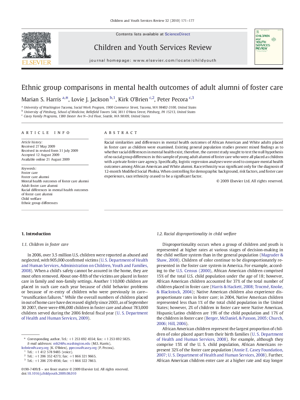 Ethnic group comparisons in mental health outcomes of adult alumni of foster care