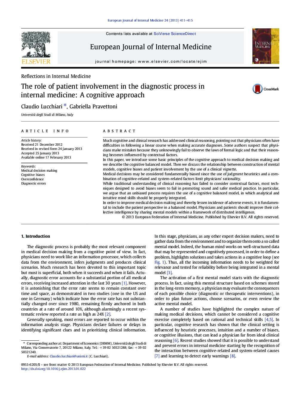 The role of patient involvement in the diagnostic process in internal medicine: A cognitive approach