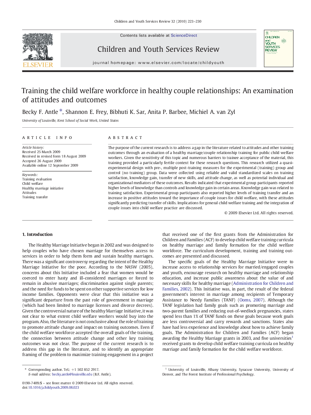 Training the child welfare workforce in healthy couple relationships: An examination of attitudes and outcomes