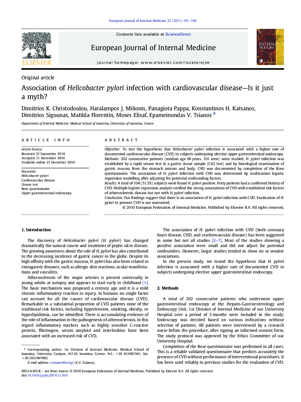 Association of Helicobacter pylori infection with cardiovascular disease—Is it just a myth?