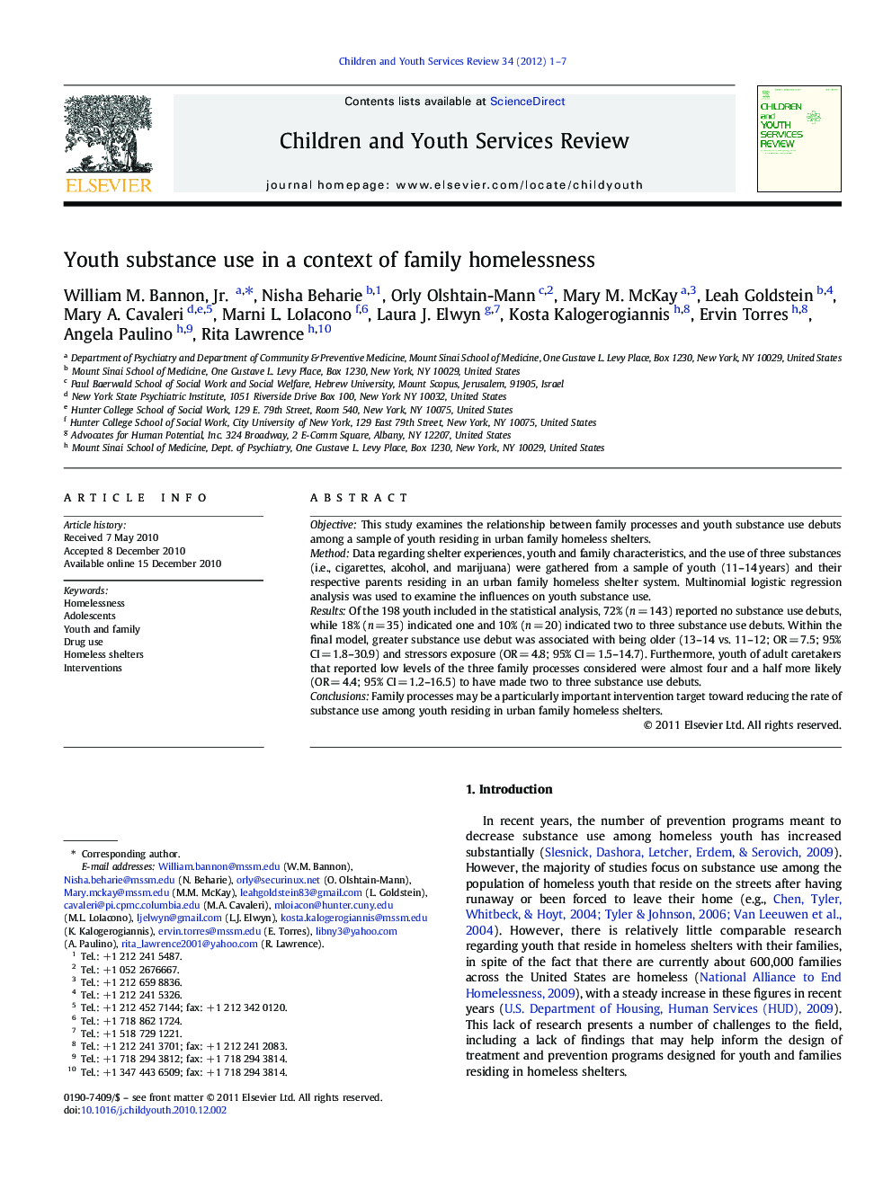 Youth substance use in a context of family homelessness