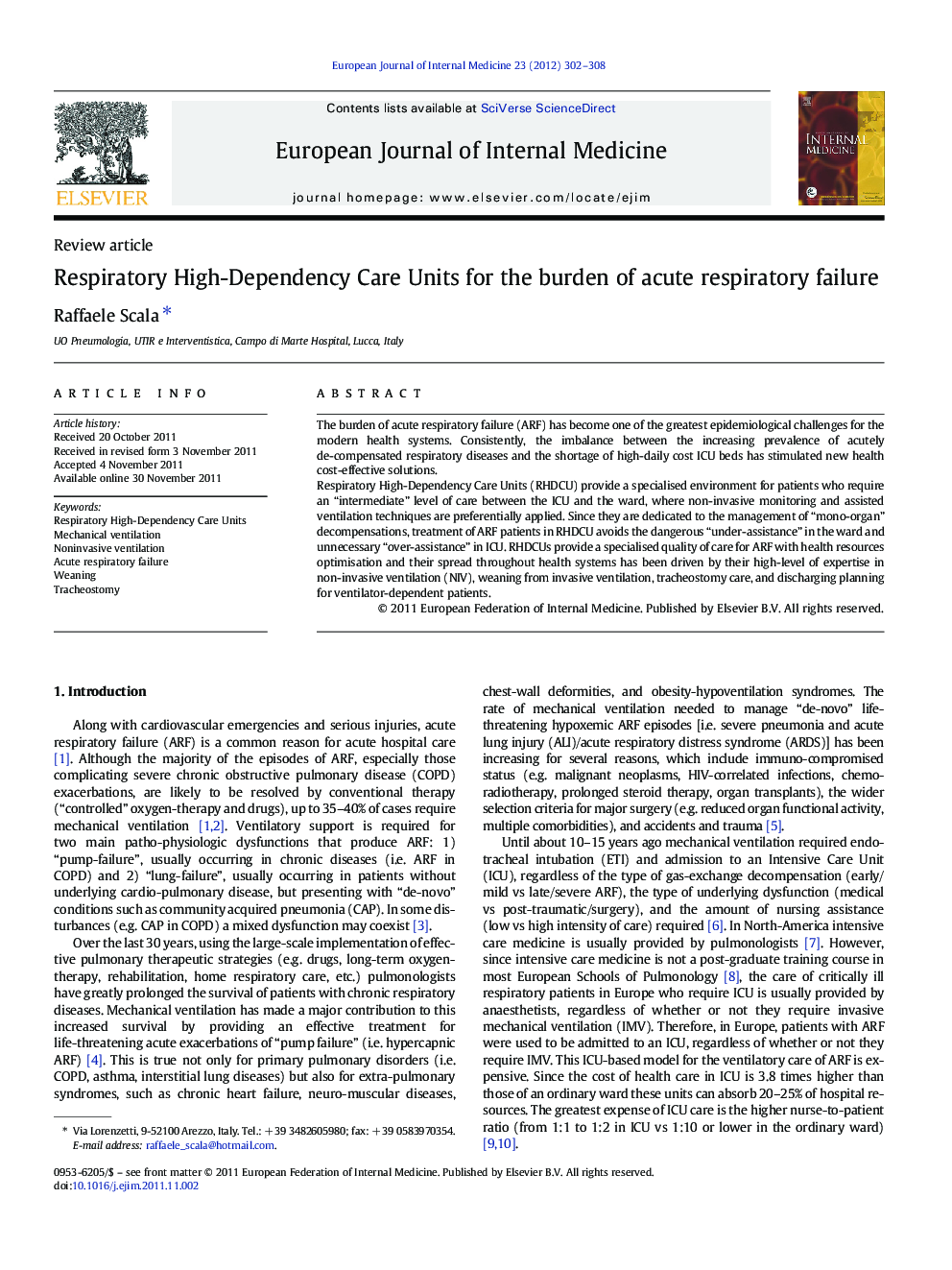 Respiratory High-Dependency Care Units for the burden of acute respiratory failure