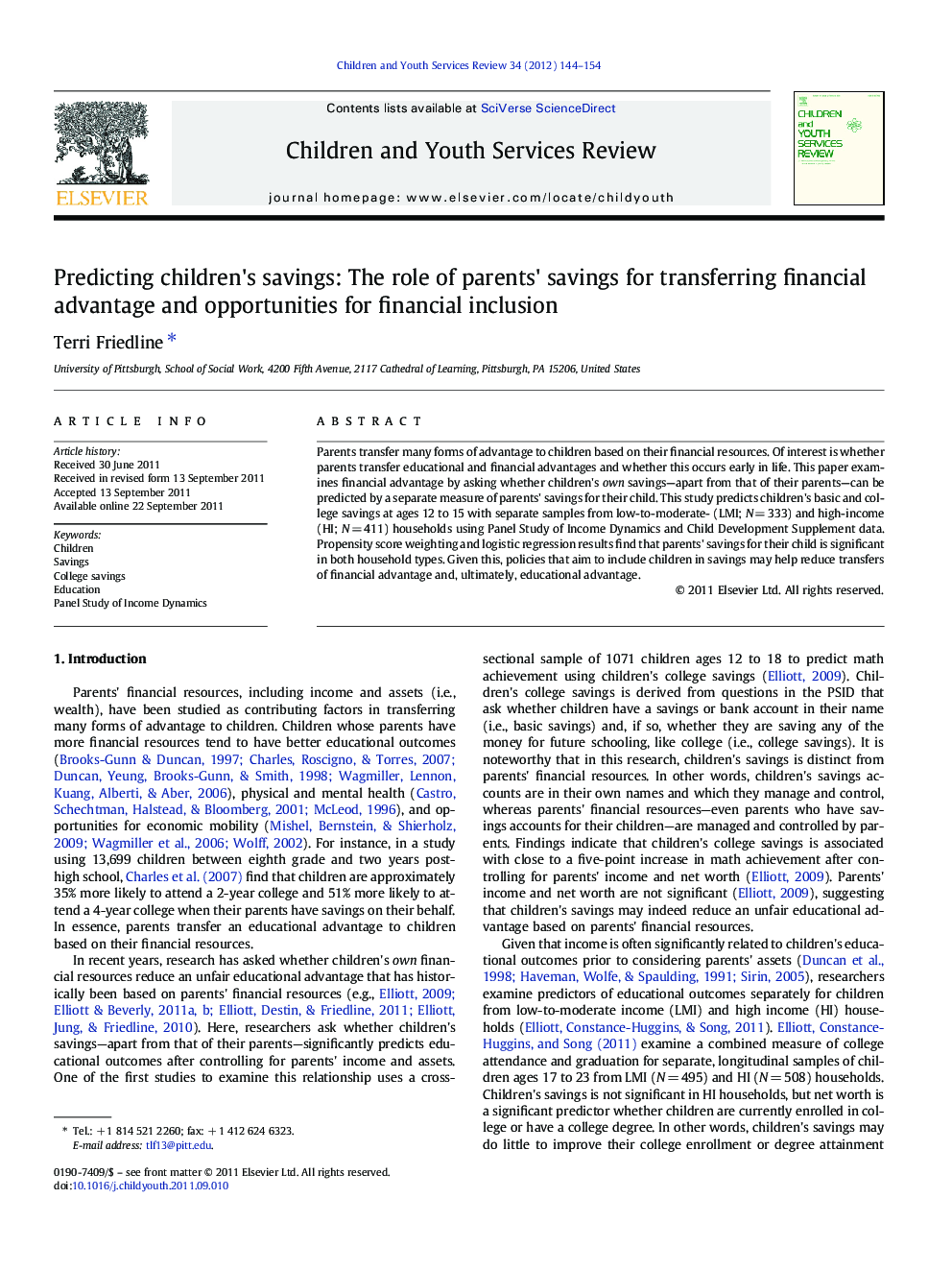 Predicting children's savings: The role of parents' savings for transferring financial advantage and opportunities for financial inclusion