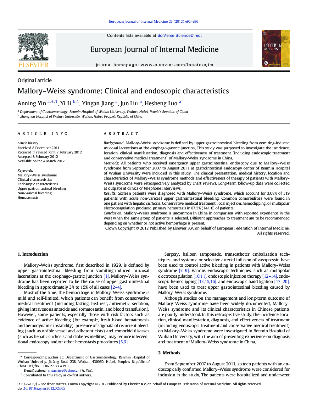 Mallory–Weiss syndrome: Clinical and endoscopic characteristics