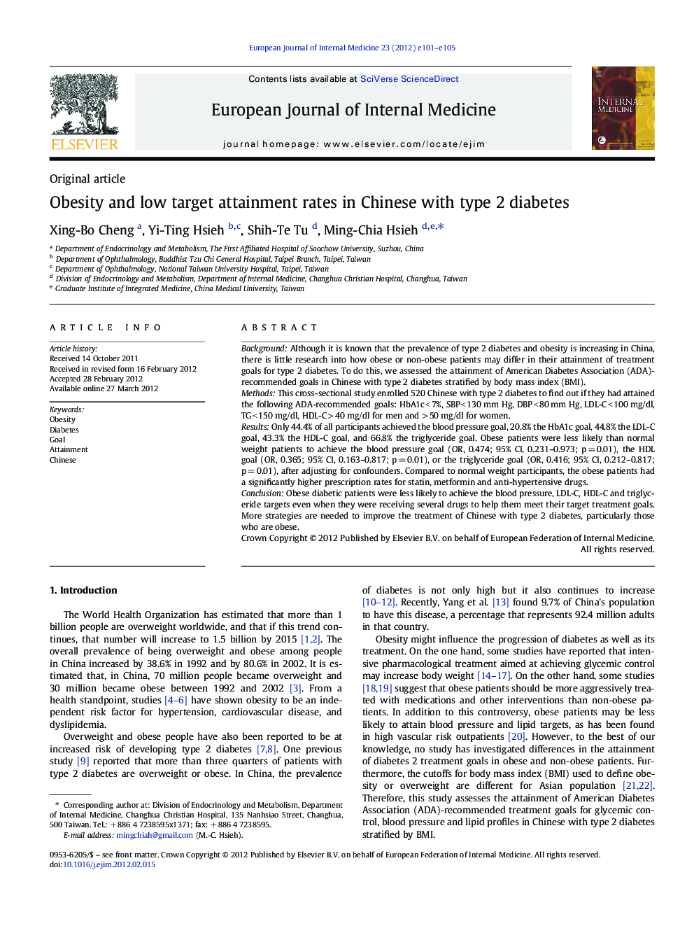 Obesity and low target attainment rates in Chinese with type 2 diabetes