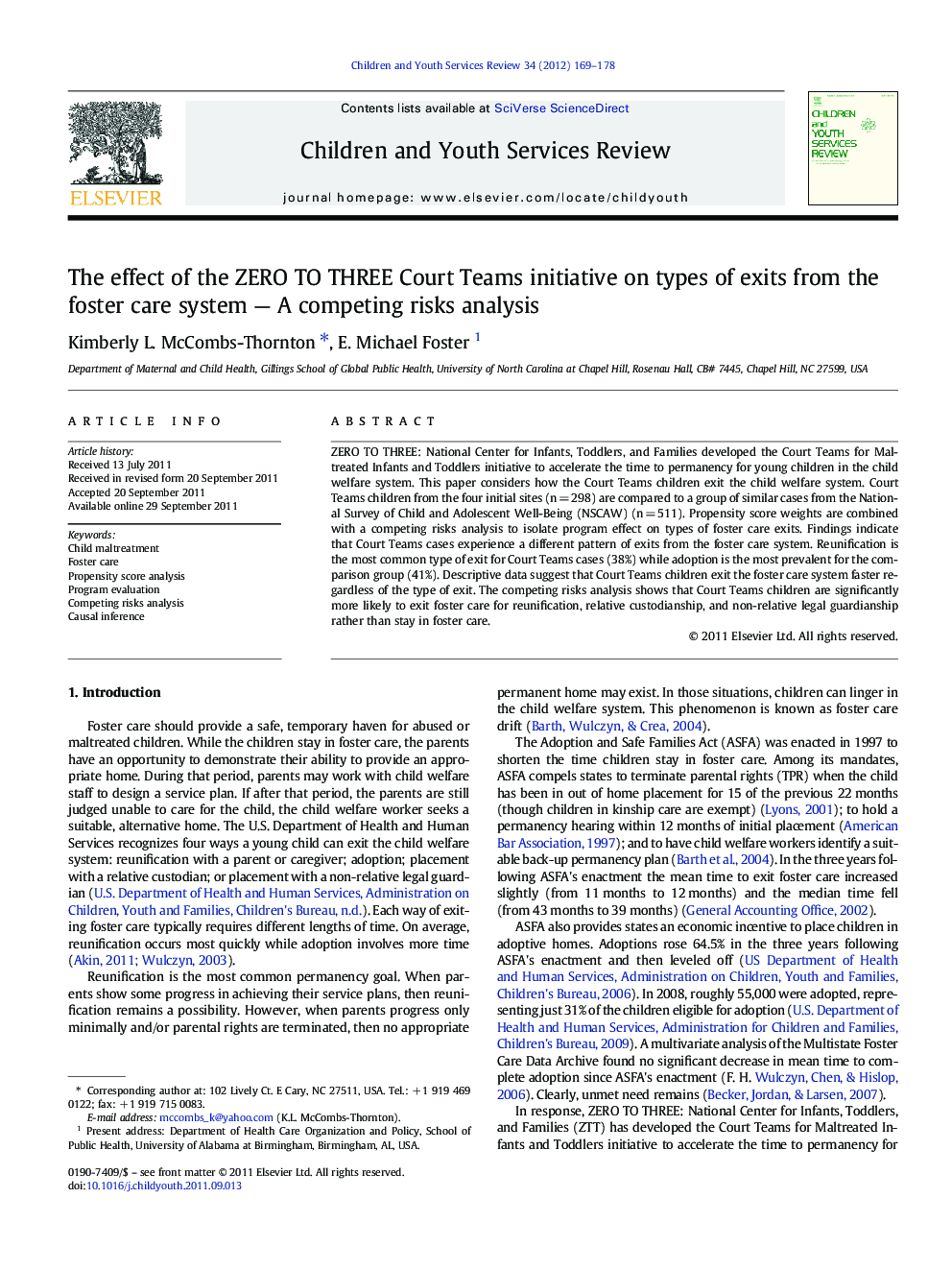 The effect of the ZERO TO THREE Court Teams initiative on types of exits from the foster care system — A competing risks analysis