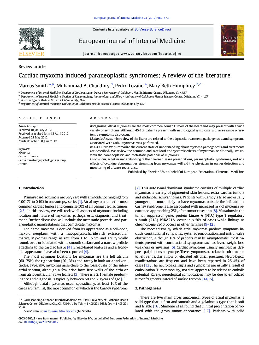 Cardiac myxoma induced paraneoplastic syndromes: A review of the literature