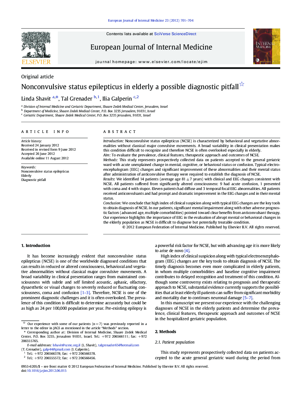 Nonconvulsive status epilepticus in elderly a possible diagnostic pitfall 