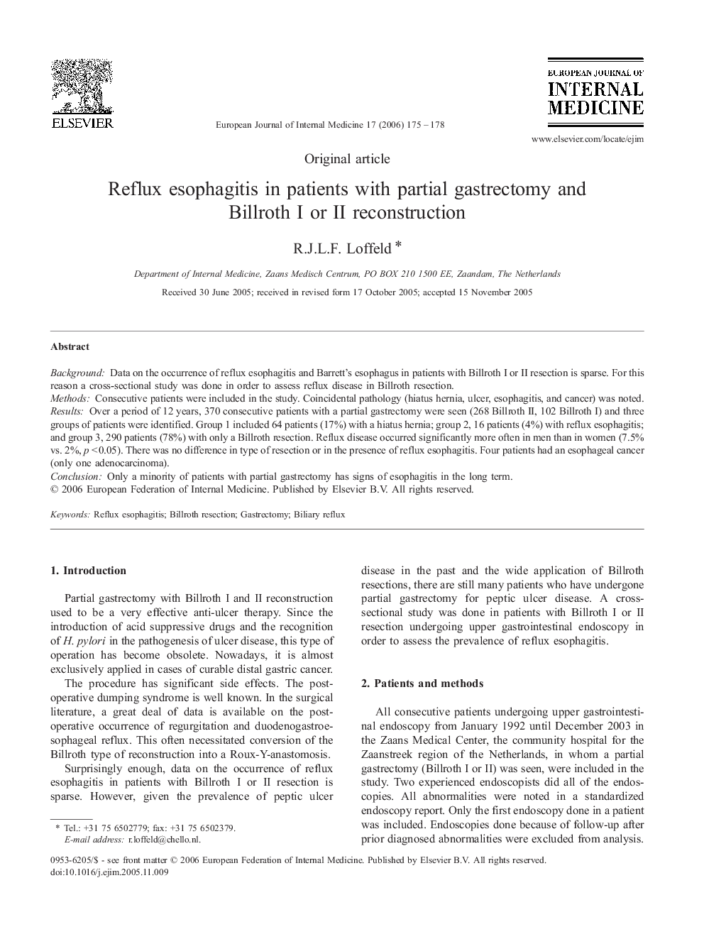 Reflux esophagitis in patients with partial gastrectomy and Billroth I or II reconstruction