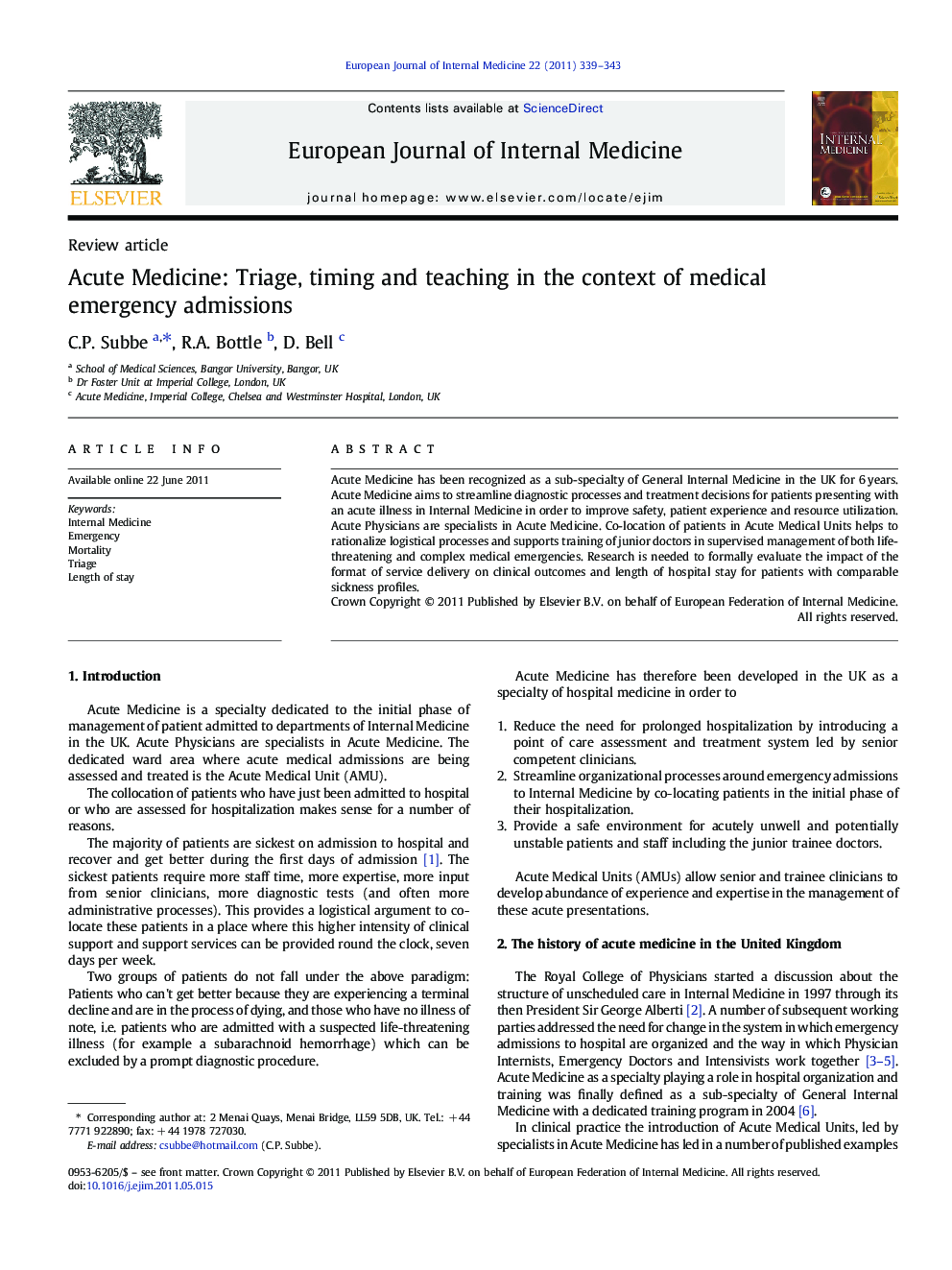 Acute Medicine: Triage, timing and teaching in the context of medical emergency admissions