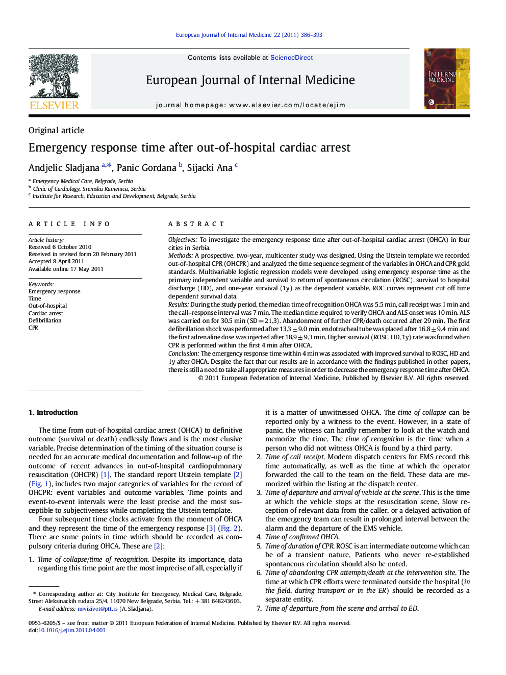 Emergency response time after out-of-hospital cardiac arrest