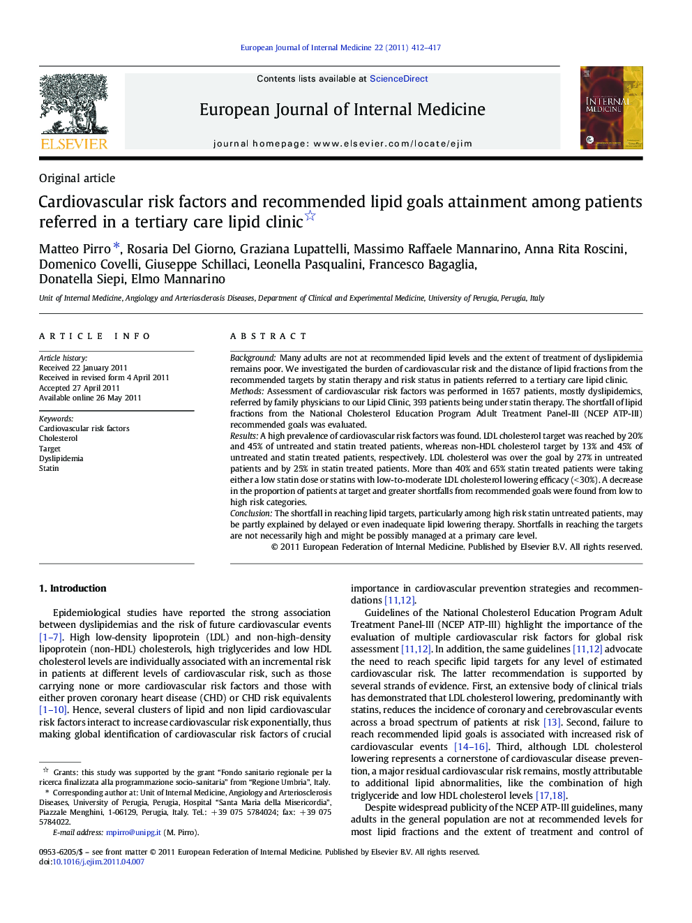 Cardiovascular risk factors and recommended lipid goals attainment among patients referred in a tertiary care lipid clinic 